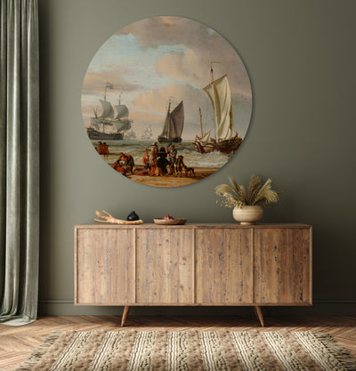 Scène de plage avec des bateaux