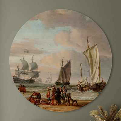 Scène de plage avec des bateaux