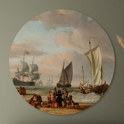 Scène de plage avec des bateaux